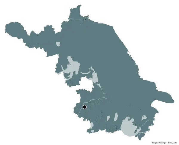 江苏省的形状 其首都被白色背景隔离 彩色高程图 3D渲染 — 图库照片