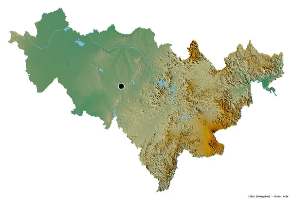 中国の省吉林省の形は その首都は白い背景に隔離されています 地形図 3Dレンダリング — ストック写真