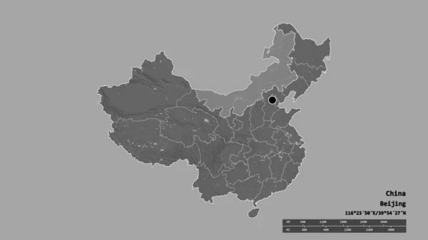 中国的经济形势严峻 主要区域划分和内蒙古自治区的分离 Bilevel高程图 3D渲染 — 图库照片