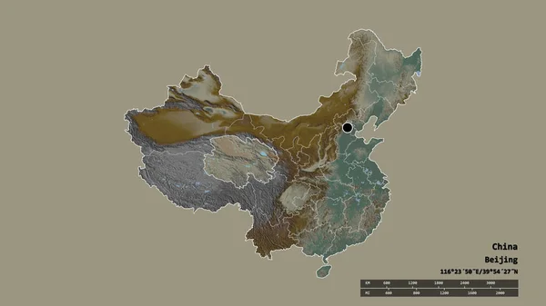 主要な地域部門と分離された青海地域と中国の荒廃した形 ラベル 地形図 3Dレンダリング — ストック写真