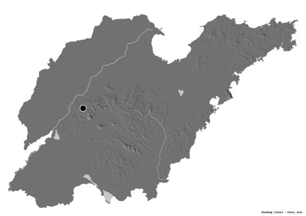 Форма Шаньдун Провинция Китая Столицей Изолированы Белом Фоне Карта Рельефа — стоковое фото