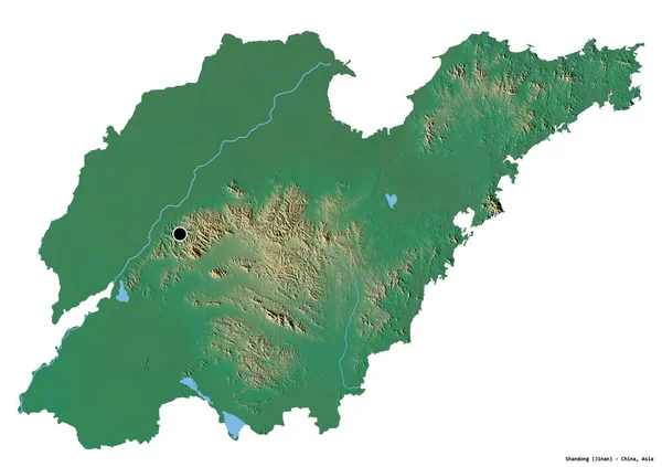 中国山东省的形状 其首都被白色背景隔离 地形浮雕图 3D渲染 — 图库照片