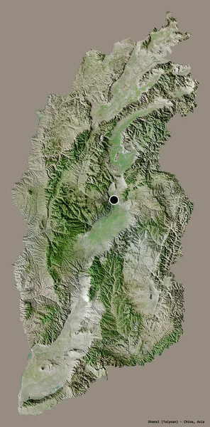 中国山西的形状 其首都被隔离在一个坚实的色彩背景上 卫星图像 3D渲染 — 图库照片
