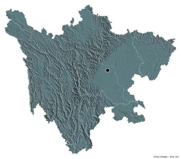 Форма Сычуань Провинция Китая Столицей Изолированы Белом Фоне Цветная Карта — стоковое фото