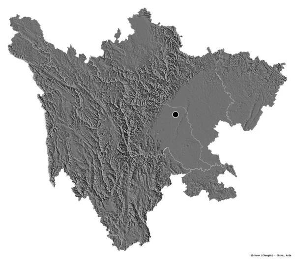 四川省 中国の省の形状は その資本金の白い背景に隔離されました 標高マップ 3Dレンダリング — ストック写真