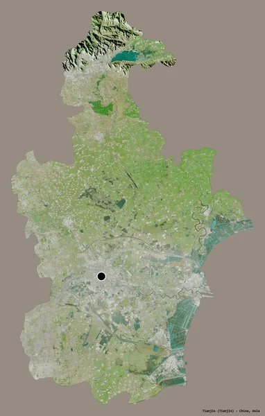 天津の形 中国の自治体は その資本金はしっかりとした色の背景に隔離されました 衛星画像 3Dレンダリング — ストック写真