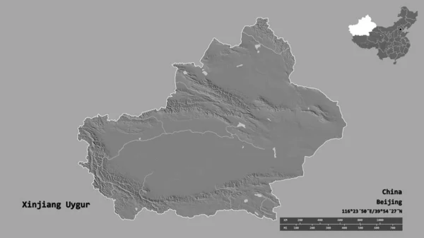 Forme Xinjiang Uygur Région Autonome Chine Avec Capitale Isolée Sur — Photo