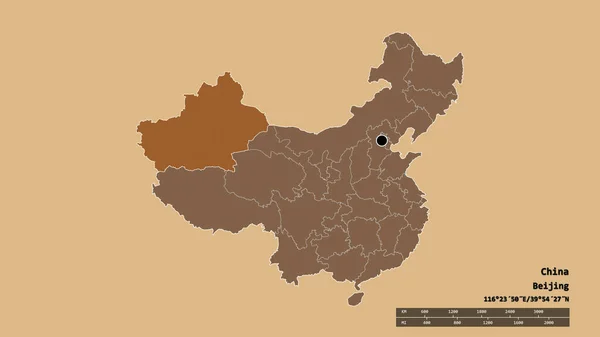 중국의 구분과 신장위 지역으로 중국의 라벨이요 패턴이 텍스처 렌더링 — 스톡 사진