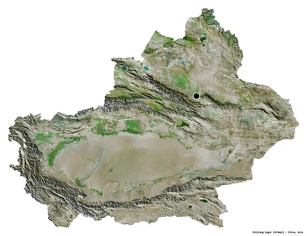 新疆ウイグル自治区 中国の自治区の形状は その首都の白い背景に孤立した 衛星画像 3Dレンダリング — ストック写真
