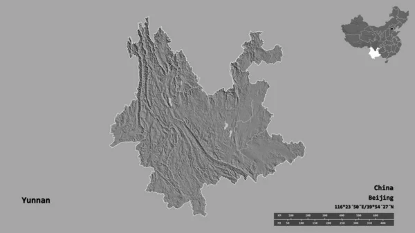 Форма Юньнань Провінція Китай Столицею Ізольованою Твердому Тлі Масштаб Відстаней — стокове фото