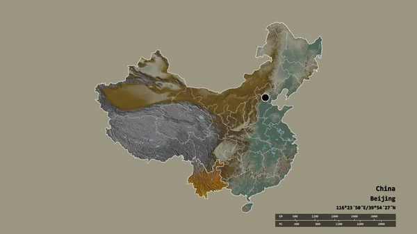 Desaturated Shape China Its Capital Main Regional Division Separated Yunnan — Stock Photo, Image