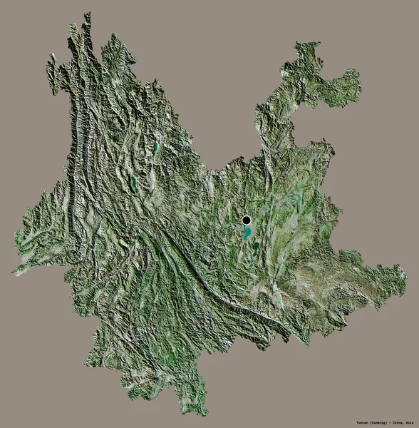 中国の省 雲南省の形状は その資本金をしっかりとした色の背景に隔離された 衛星画像 3Dレンダリング — ストック写真