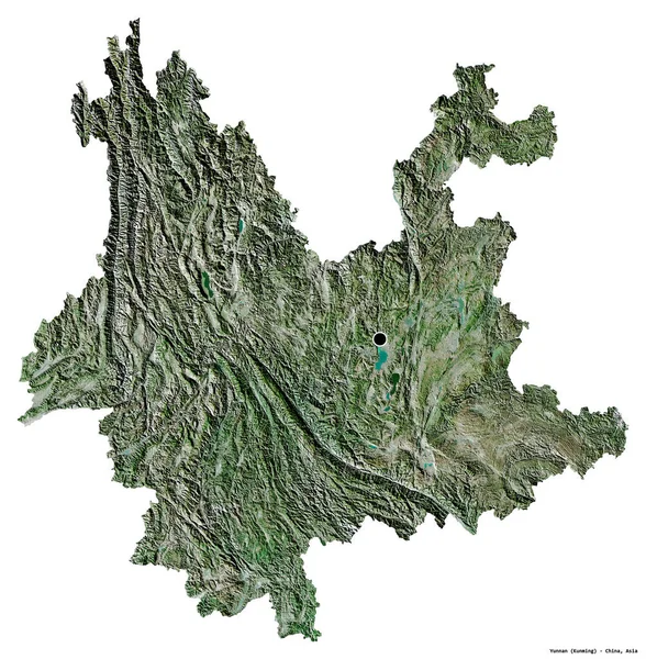 Форма Юньнань Провінція Китай Столицею Ізольованою Білому Тлі Супутникові Знімки — стокове фото