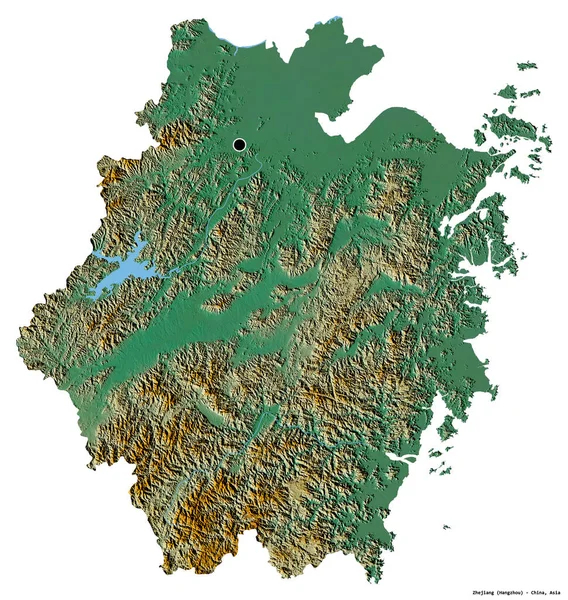 Çin Zhejiang Eyaleti Başkenti Beyaz Arka Planda Izole Edilmiştir Topografik — Stok fotoğraf