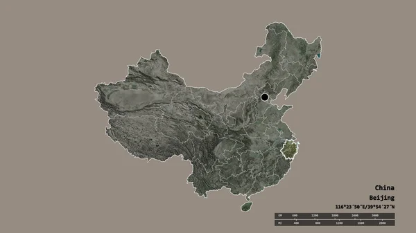 主要な地域部門と分離浙江地域と中国の荒廃した形 ラベル 衛星画像 3Dレンダリング — ストック写真