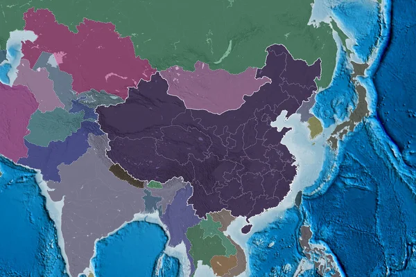 Área Estendida China Com Contorno País Fronteiras Internacionais Regionais Mapa — Fotografia de Stock