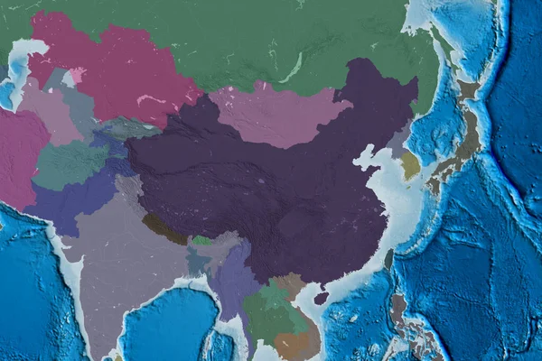 Área Estendida China Mapa Elevação Colorido Renderização — Fotografia de Stock