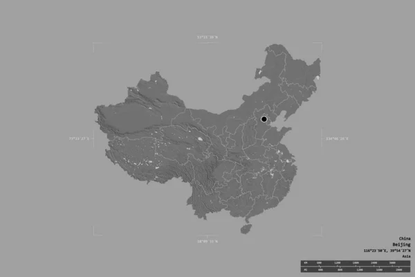 Kína Területe Szilárd Háttérrel Elszigetelt Egy Georeferált Határoló Dobozban Regionális — Stock Fotó