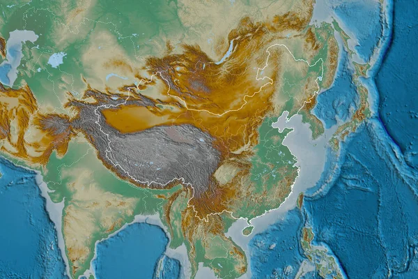 Área Extendida China Con Contorno País Fronteras Internacionales Regionales Mapa — Foto de Stock