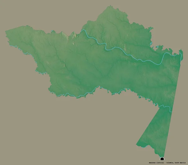 Форма Амазонас Комісар Колумбії Столицею Ізольованою Суцільному Кольоровому Тлі Карта — стокове фото