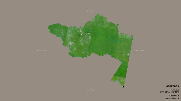 哥伦比亚共济会所在的亚马孙地区 在一个地理参照框的坚实背景上被隔离 卫星图像 3D渲染 — 图库照片