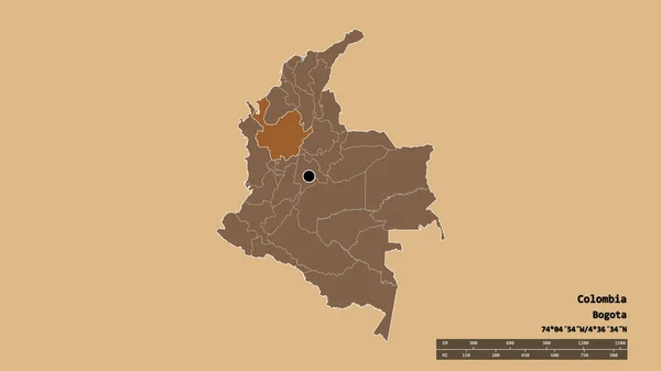 Desaturerad Form Colombia Med Dess Huvudstad Huvudsakliga Regionala Indelning Och — Stockfoto