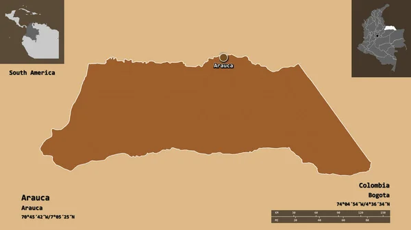 Gestalt Von Arauca Intendanz Kolumbiens Und Seiner Hauptstadt Entfernungsskala Vorschau — Stockfoto