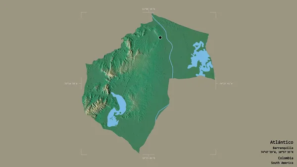 哥伦比亚省大西洋沿岸的一个区域 在一个地理参照框的坚实背景上被隔离 地形浮雕图 3D渲染 — 图库照片