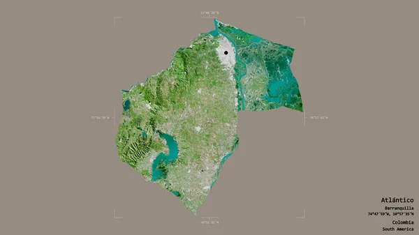 Området Atlantico Colombia Isolerat Solid Bakgrund Georefererad Avgränsningsbox Etiketter Satellitbilder — Stockfoto