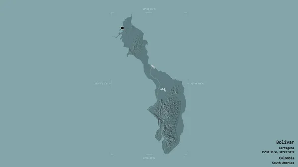 Området Bolivar Colombia Isolerat Solid Bakgrund Georefererad Avgränsningsbox Etiketter Färgad — Stockfoto