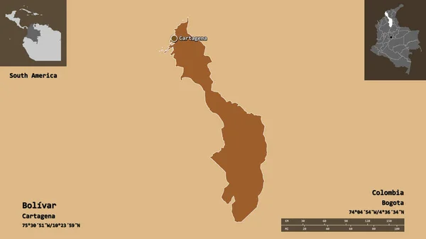 Form Bolivar Departementet Colombia Och Dess Huvudstad Avståndsskala Förhandsvisningar Och — Stockfoto