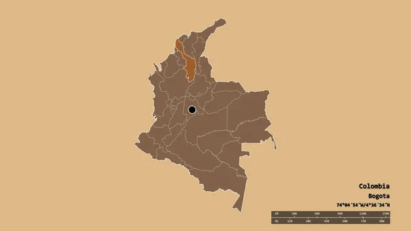 Desaturated Shape Colombia Its Capital Main Regional Division Separated Bolivar — Stock Photo, Image