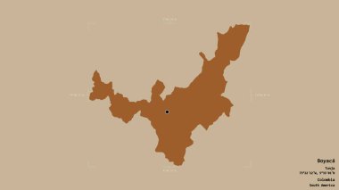 Boyaca Bölgesi, Kolombiya Bölgesi, sağlam bir arka planda izole edilmiş bir sınır kutusunda. Etiketler. Desenli dokuların bileşimi. 3B görüntüleme