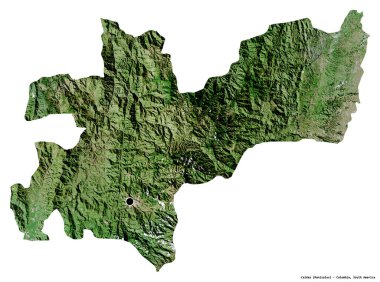 Caldas 'ın şekli, Kolombiya Departmanı, başkenti beyaz arka planda izole edilmiş. Uydu görüntüleri. 3B görüntüleme