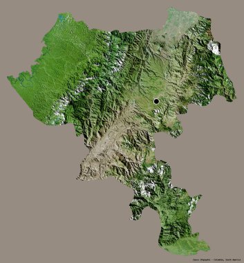 Kolombiya 'nın başkenti koyu renk arka planda izole edilmiş Cauca' nın şekli. Uydu görüntüleri. 3B görüntüleme