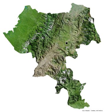 Kolombiya Bölümü 'nün beyaz arka planda bulunan başkenti ile Cauca' nın şekli. Uydu görüntüleri. 3B görüntüleme