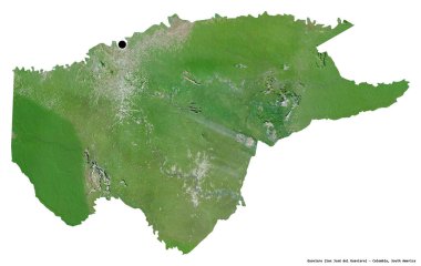 Kolombiya komisyoncusu Guaviare 'nin beyaz arka planda bulunan başkenti. Uydu görüntüleri. 3B görüntüleme