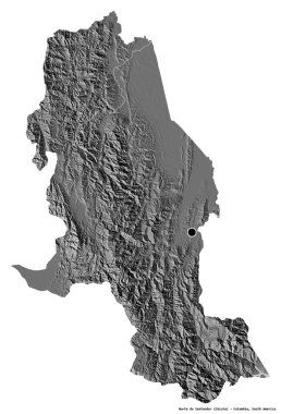 Norte de Santander, Kolombiya Bölümü, başkenti beyaz arka planda izole edilmiş. Çift seviyeli yükseklik haritası. 3B görüntüleme