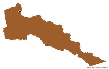 Putumayo şekli, Kolombiya 'nın yoğunluğu, başkenti beyaz arka planda izole edilmiş. Desenli dokuların bileşimi. 3B görüntüleme