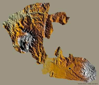 Risaralda 'nın şekli, Kolombiya Bölümü, sermayesi katı renk arka planında izole edilmiş. Topografik yardım haritası. 3B görüntüleme
