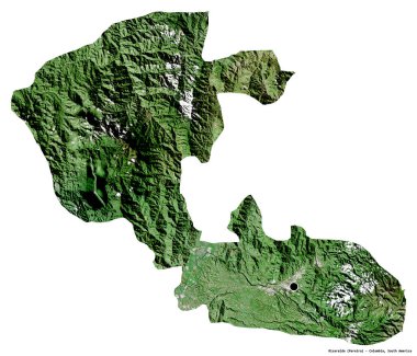 Risaralda 'nın şekli, Kolombiya Bölümü, başkenti beyaz arka planda izole edilmiş. Uydu görüntüleri. 3B görüntüleme