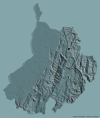 Kolombiya Bölümü Santander 'in şekli. Başkenti koyu renk arka planda izole edilmiş. Renkli yükseklik haritası. 3B görüntüleme