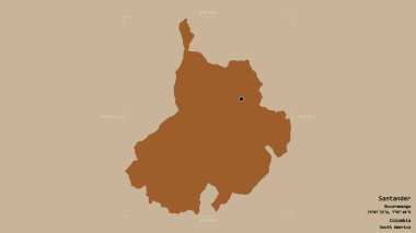 Santander Bölgesi, Kolombiya Bölgesi, sağlam bir arka planda izole edilmiş bir sınır kutusunda. Etiketler. Desenli dokuların bileşimi. 3B görüntüleme