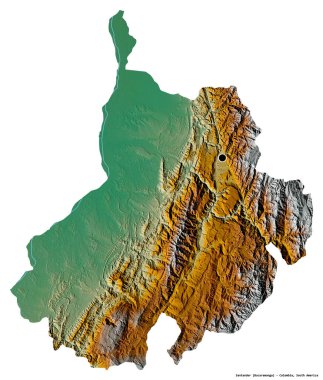 Kolombiya 'nın başkenti Santander' in beyaz arka planda izole edilmiş hali. Topografik yardım haritası. 3B görüntüleme