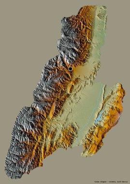 Tolima 'nın şekli, Kolombiya Bölümü, başkenti koyu renk arka planda izole edilmiş. Topografik yardım haritası. 3B görüntüleme