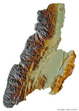 Tolima 'nın şekli, Kolombiya Bölümü, başkenti beyaz arka planda izole edilmiş. Topografik yardım haritası. 3B görüntüleme