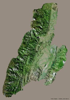 Tolima 'nın şekli, Kolombiya Bölümü, başkenti koyu renk arka planda izole edilmiş. Uydu görüntüleri. 3B görüntüleme