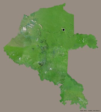 Kolombiya komisyoncusu Vaupes 'un şekli. Başkenti koyu renk arka planda izole edilmiş. Uydu görüntüleri. 3B görüntüleme