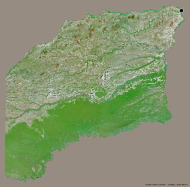 Kolombiya komiseri Vichada 'nın şekli. Başkenti koyu renk arka planda izole edilmiş. Uydu görüntüleri. 3B görüntüleme