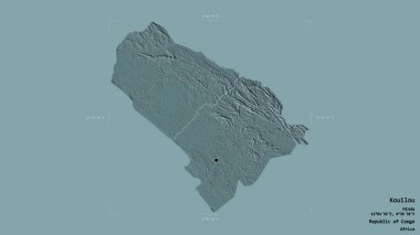 Kouilou bölgesi, Kongo Cumhuriyeti bölgesi, Gürcistan sınırındaki bir kutunun sağlam bir arka planında izole edilmiştir. Etiketler. Renkli yükseklik haritası. 3B görüntüleme